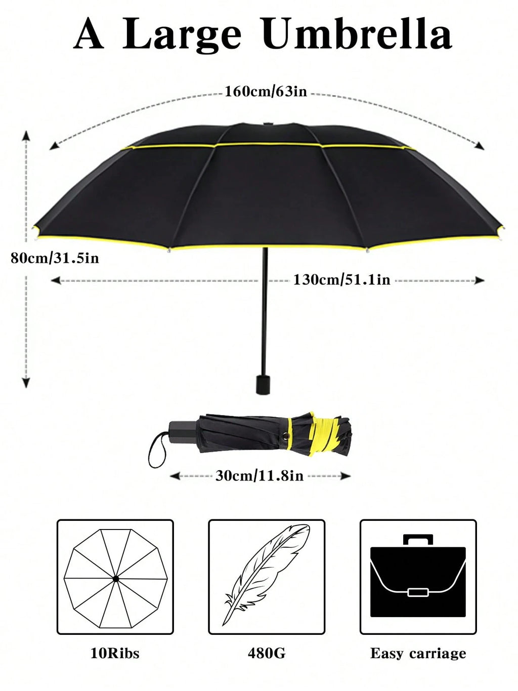 62 Inch Extra Oversize Golf Umbrella - Black